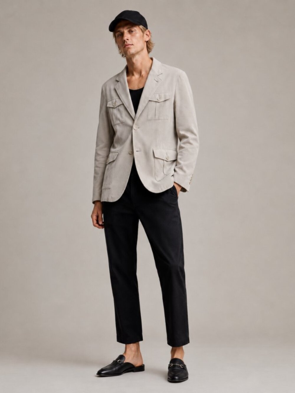 Beige Corduroy University Club Preppy Safari Blazer Jacket Men’s L